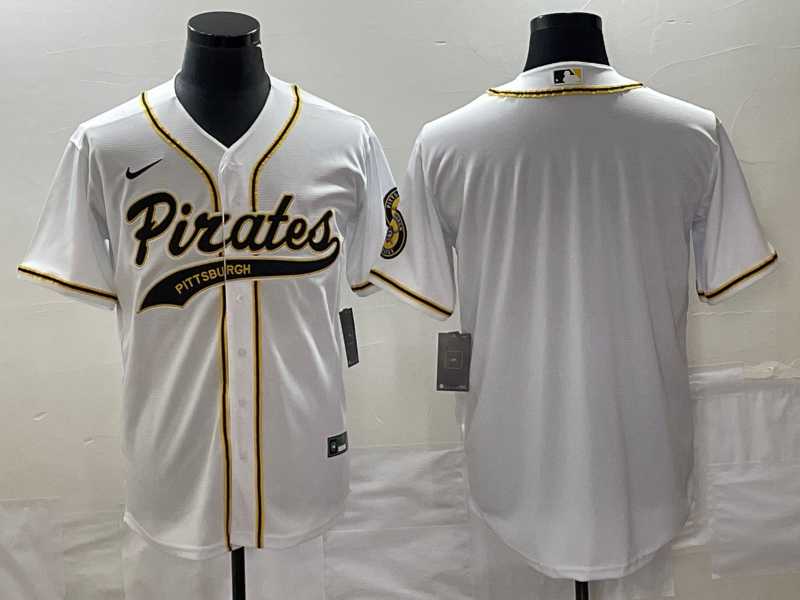 Mens Pittsburgh Pirates Blank White Cool Base Stitched Baseball Jersey